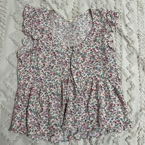 Kingston Floral Ruffle Sleeve Blouse - Pink and Green